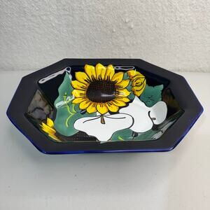 VTG Talavera Hand Painted Sunflower & Lily Serving Bowl Pottery Mexican Folk Art